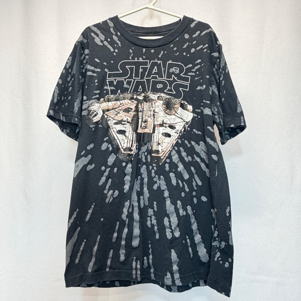 Star Wars Mad Engine T-Shirt Kids Large Black‎ Millennium Falcon Splatter